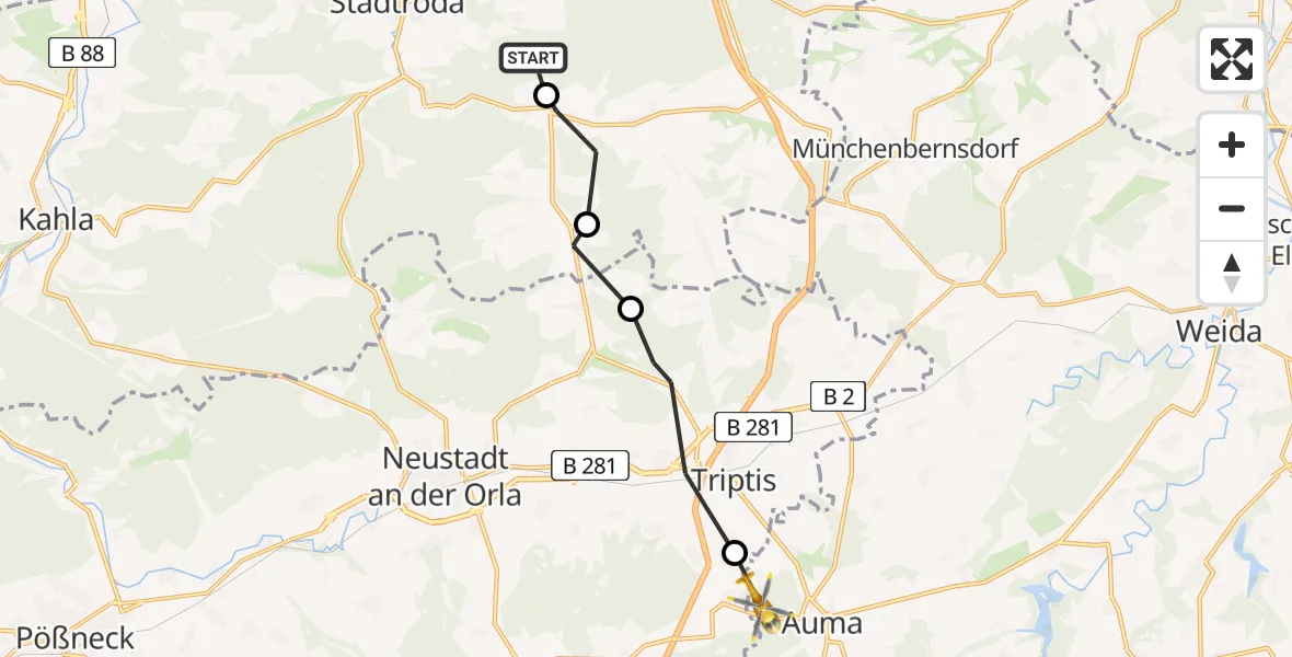 Flugroute Rettungshubschrauber Tissa - Auma-Weidatal, 07 April 2026, 15:24