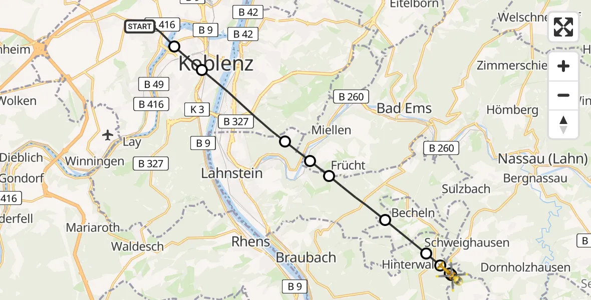 Flugroute Rettungshubschrauber Koblenz - Dachsenhausen, 07 April 2026, 15:24