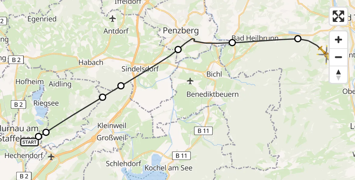 Flugroute Rettungshubschrauber Murnau Accident Hospital - Wackersberg, 07 April 2026, 15:33