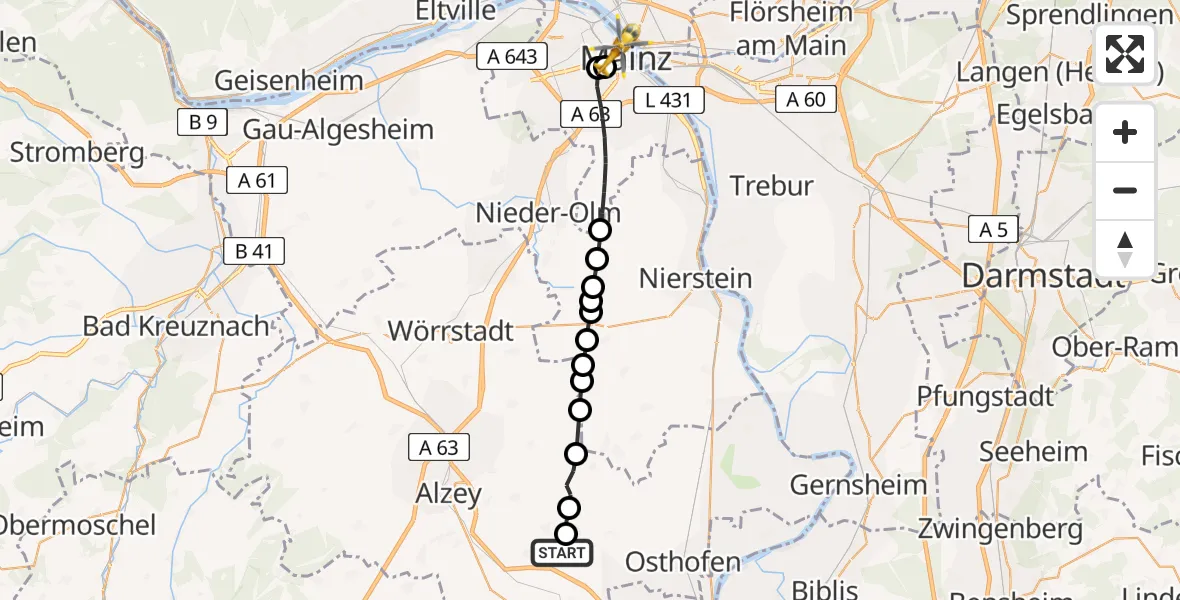 Flugroute Rettungshubschrauber Westhofen - Mainz, 07 April 2026, 15:35