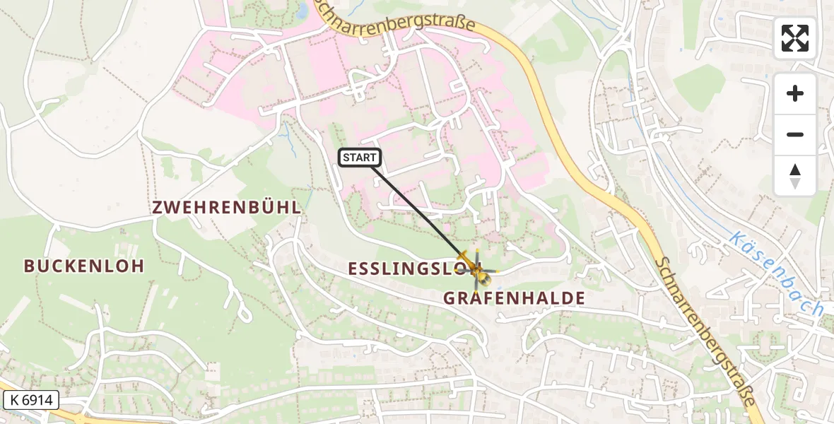 Flugroute Rettungshubschrauber Tübingen University Hospital - Tübingen Universitätsklinikum Hubschrauberlandeplatz, 07 April 2026, 15:36