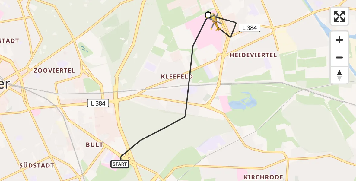 Flugroute Rettungshubschrauber Hannover - Hannover Luftrettung Hubschrauberlandeplatz (Christoph 4), 07 April 2026, 15:41