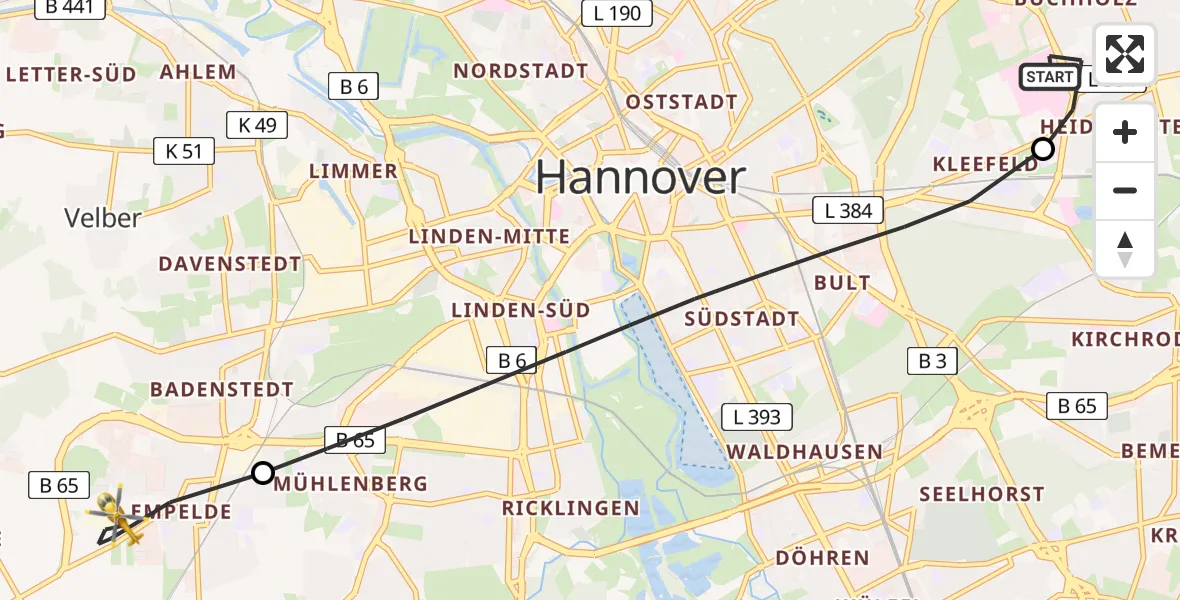 Flugroute Rettungshubschrauber Hannover Luftrettung Hubschrauberlandeplatz (Christoph 4) - Ronnenberg, 07 April 2026, 15:48