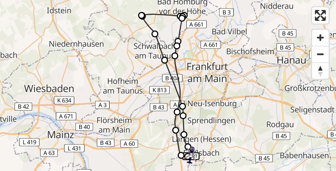 Flugroute Polizeihubschrauber Flughafen Frankfurt-Egelsbach - Flughafen Frankfurt-Egelsbach, 07 April 2026, 15:50