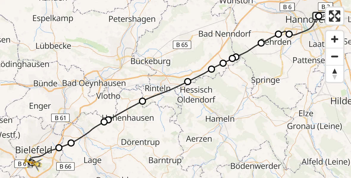 Flugroute Rettungshubschrauber Hannover Luftrettung Hubschrauberlandeplatz (Christoph 4) - Luftrettungszentrum Bielefeld, 07 April 2026, 15:56