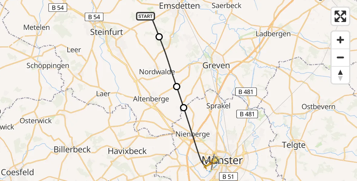 Flugroute Ambulanzhubschrauber Emsdetten - Münster, 07 April 2026, 15:58