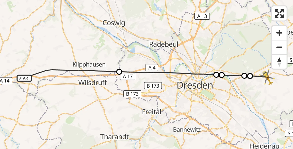 Flugroute Rettungshubschrauber Klipphausen - Dresden, 07 April 2026, 16:01