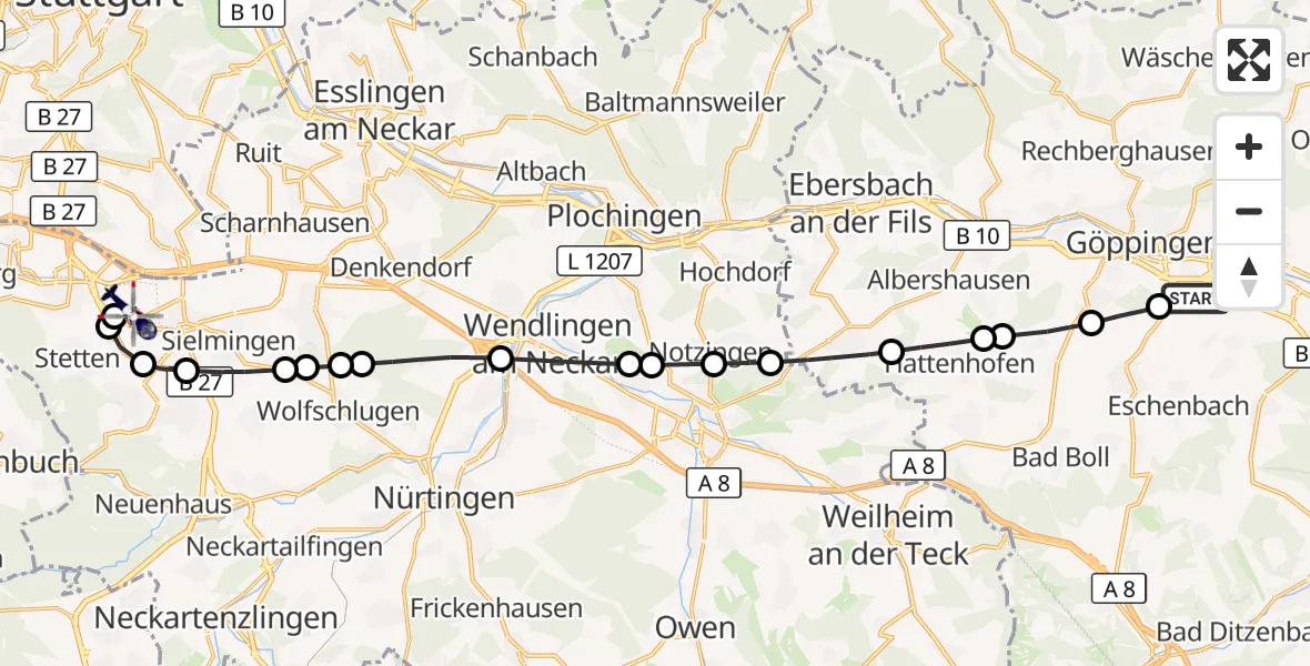 Flugroute Polizeihubschrauber Göppingen - Flughafen Stuttgart, 07 April 2026, 16:03