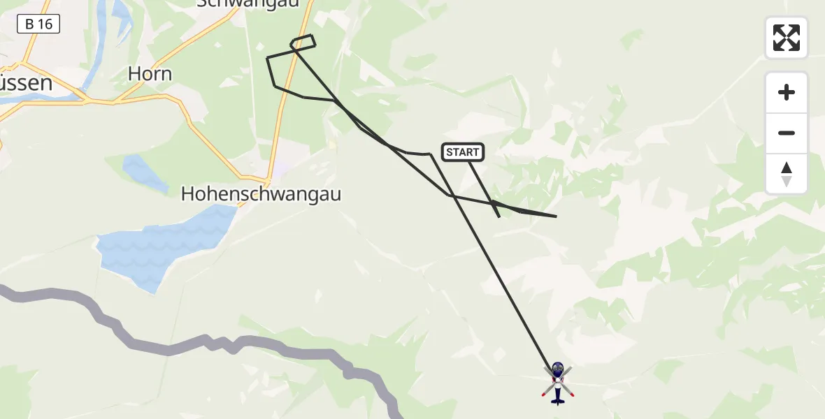 Flugroute Polizeihubschrauber Schwangau - Schwangau, 07 April 2026, 16:10