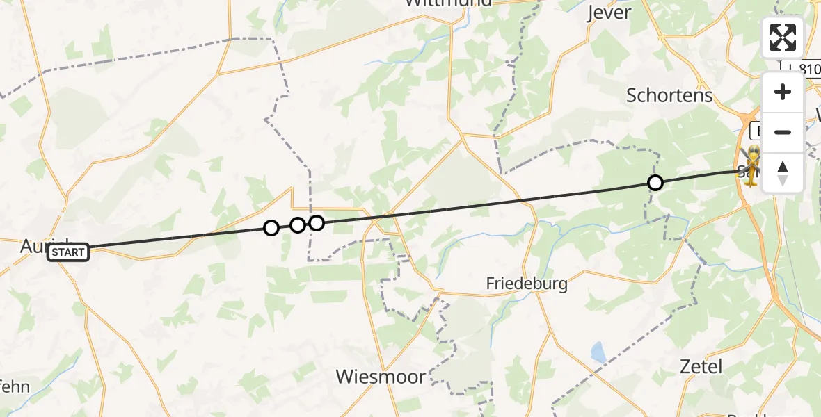 Flugroute Rettungshubschrauber Aurich - Sande, 07 April 2026, 16:11