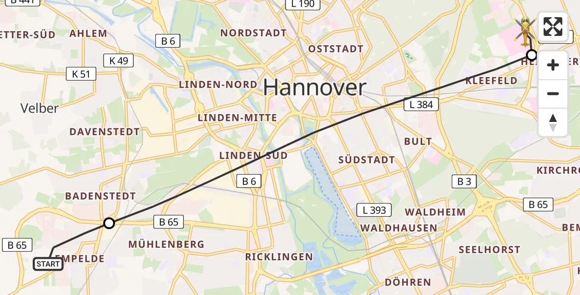 Flugroute Rettungshubschrauber Ronnenberg - Hannover Luftrettung Hubschrauberlandeplatz (Christoph 4), 07 April 2026, 16:18