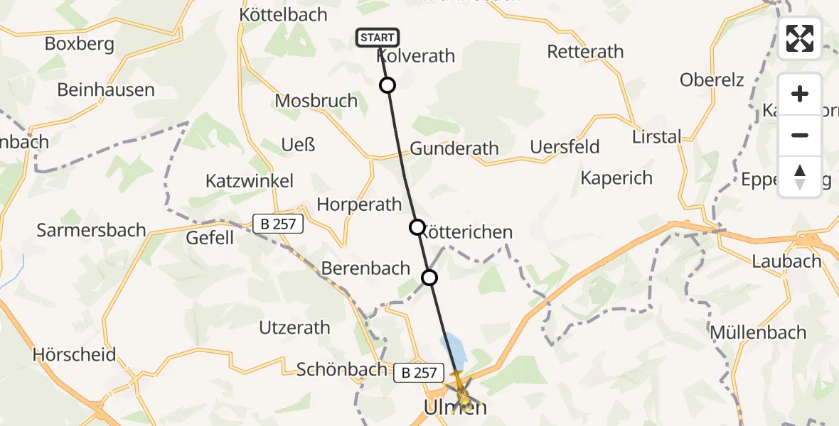 Flugroute Ambulanzhubschrauber Kolverath - Ulmen, 07 April 2026, 16:29