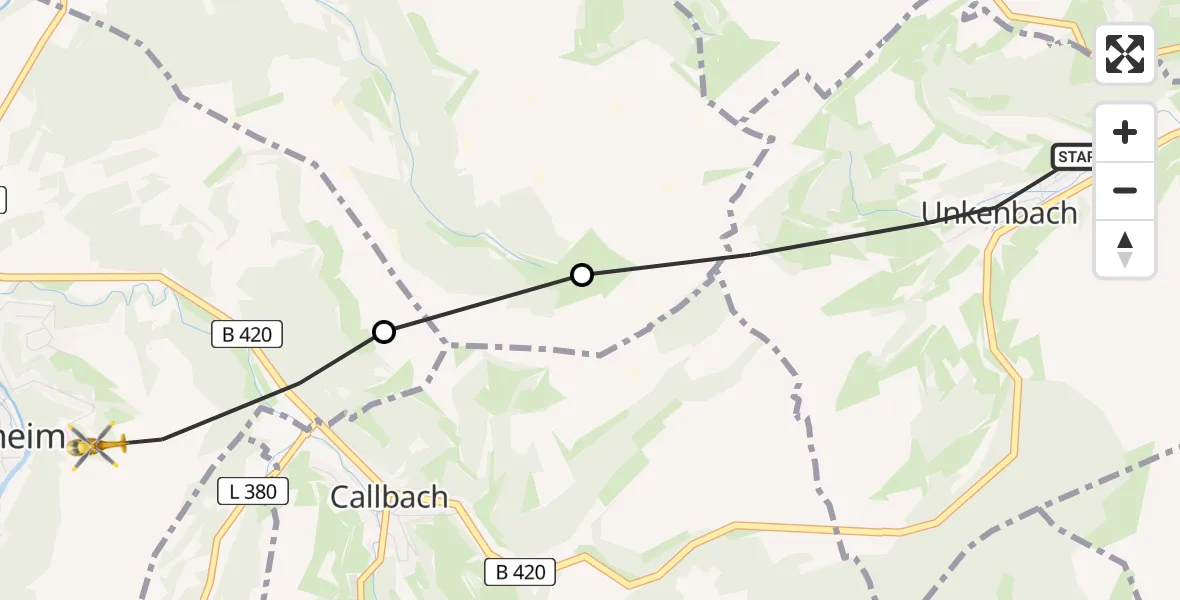 Flugroute Rettungshubschrauber Unkenbach - Meisenheim, 07 April 2026, 16:36