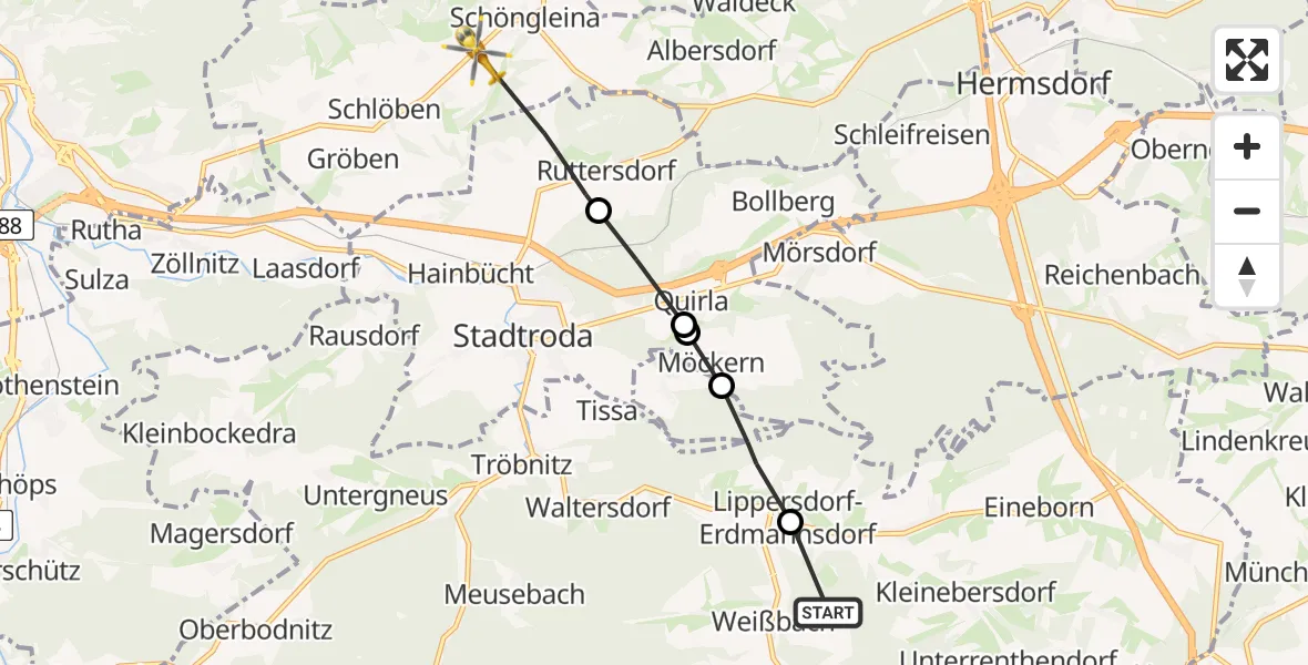 Flugroute Rettungshubschrauber Weißbach - Schlöben, 07 April 2026, 16:38