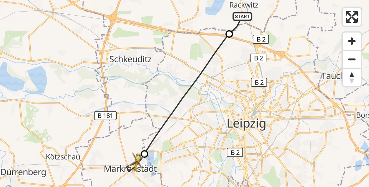 Flugroute Rettungshubschrauber Rackwitz - Markranstädt, 07 April 2026, 16:39