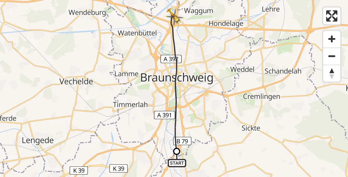 Flugroute Rettungshubschrauber Wolfenbüttel - Braunschweig, 07 April 2026, 16:55