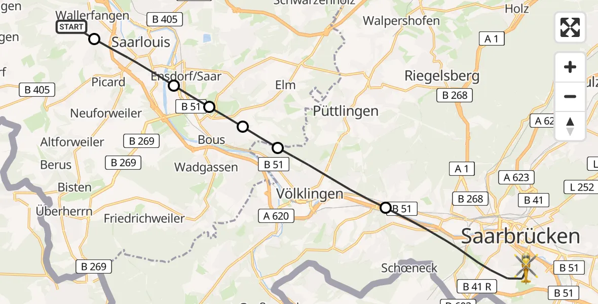 Routekaart van de vlucht: Rettungshubschrauber nach Saarbrücken, Winterberg