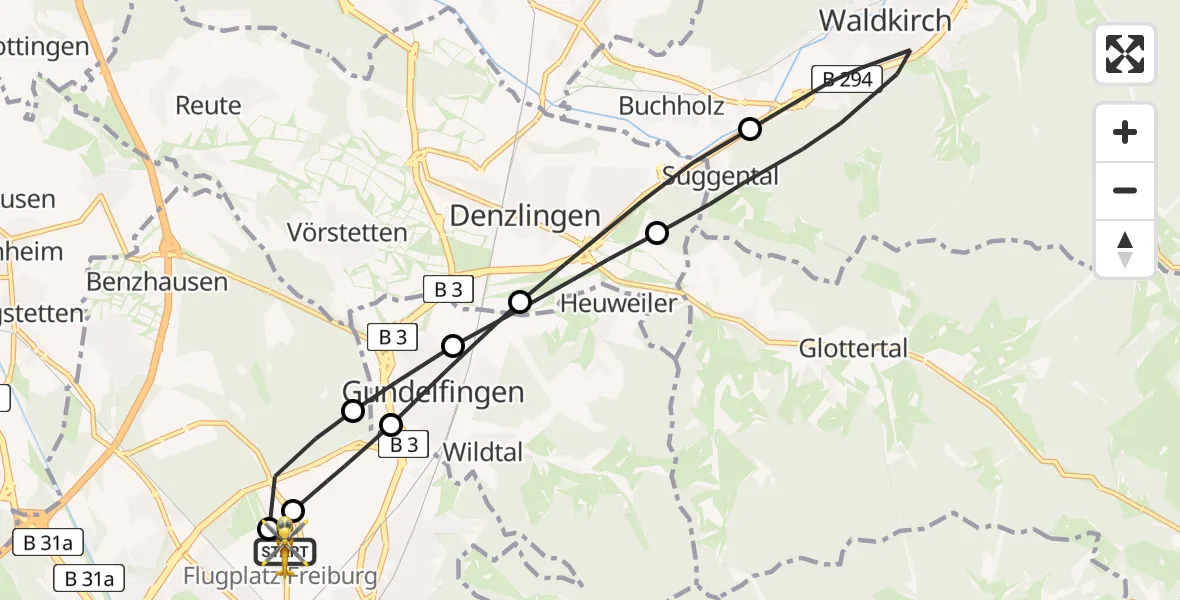 Flugroute Rettungshubschrauber Freiburg im Breisgau Flugplatz - Freiburg im Breisgau Flugplatz, 07 April 2026, 17:09