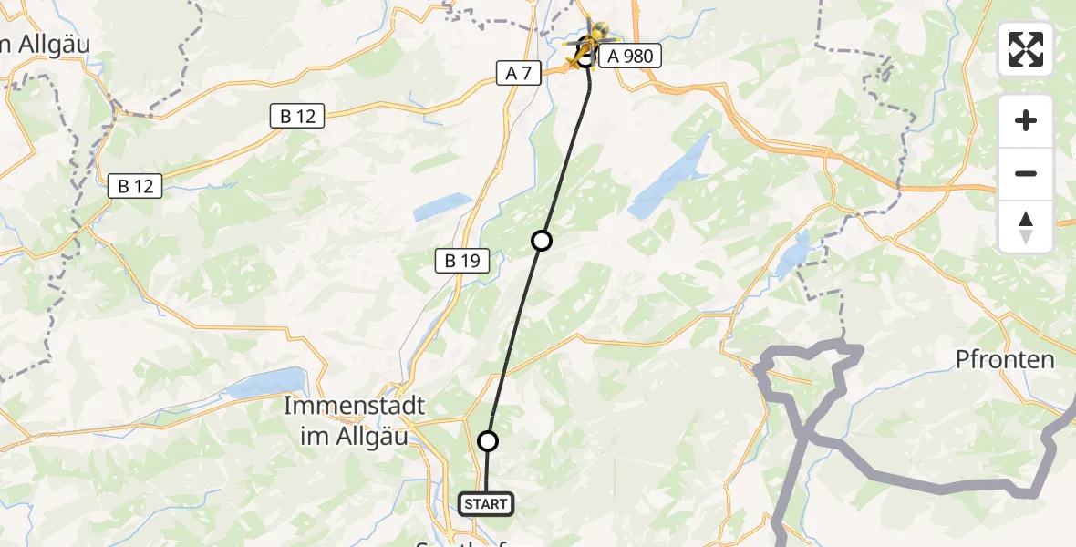 Flugroute Rettungshubschrauber Burgberg i.Allgäu - Kempten-Durach Flugplatz, 07 April 2026, 17:16