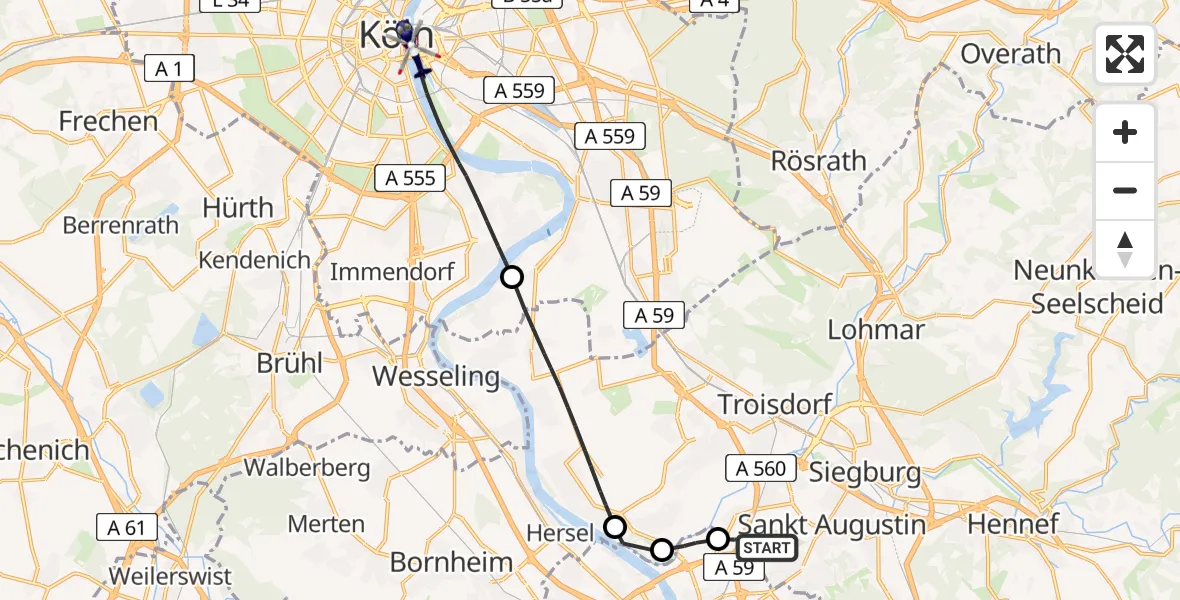 Flugroute Polizeihubschrauber Sankt Augustin - Köln, 07 April 2026, 17:26