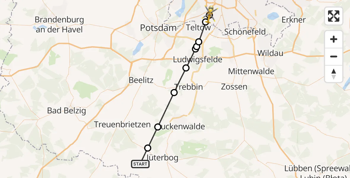 Flugroute Rettungshubschrauber Niedergörsdorf - Charité Clinic Benjamin Franklin Campus, 07 April 2026, 17:47