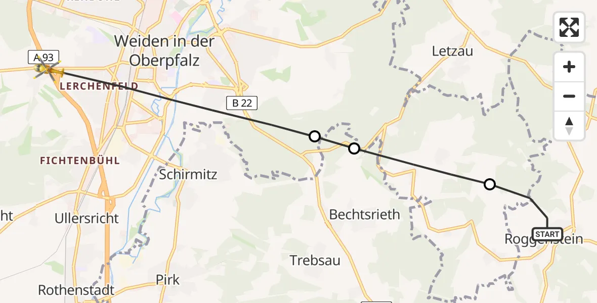 Flugroute Rettungshubschrauber Vohenstrauß - Weiden i.d.OPf., 07 April 2026, 18:07