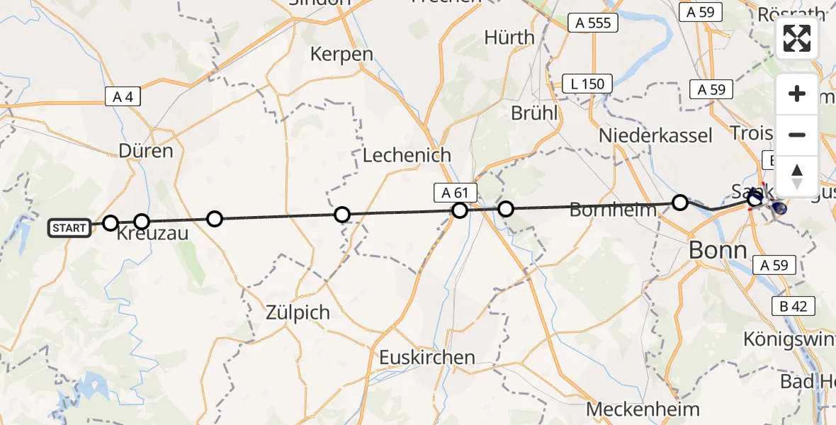 Flugroute Polizeihubschrauber Hürtgenwald - Sankt Augustin, 07 April 2026, 18:30