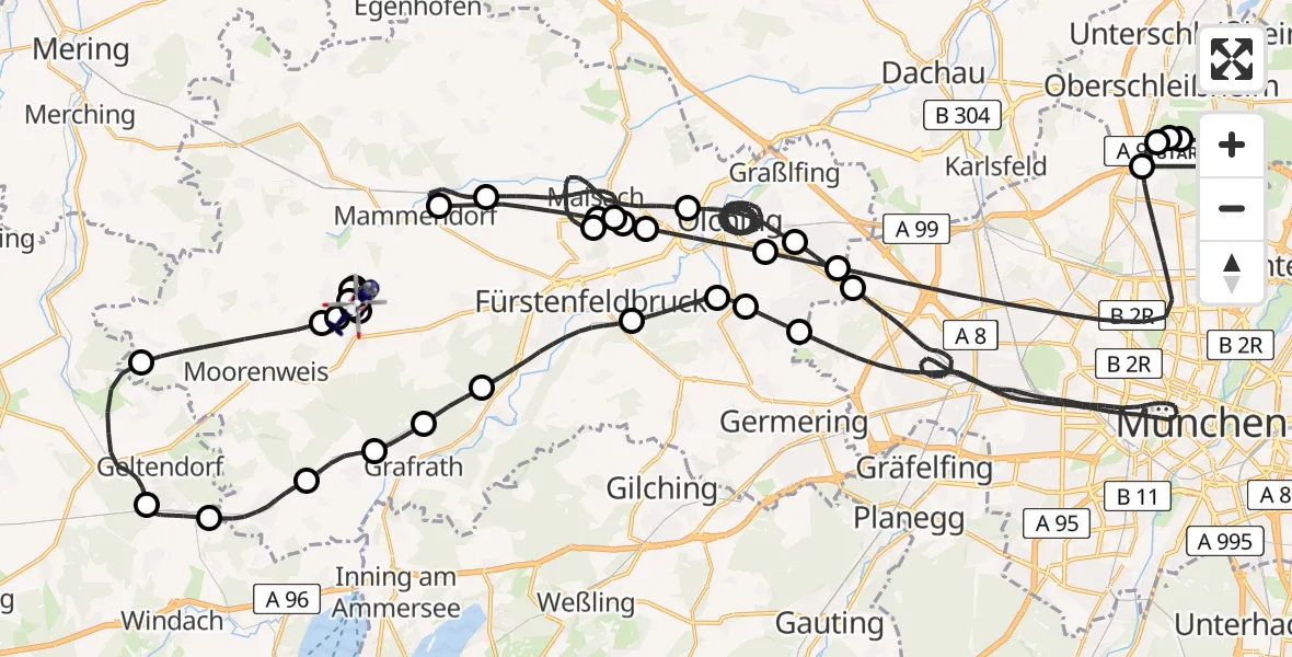 Flugroute Polizeihubschrauber Oberschleißheim - Jesenwang Flugplatz, 07 April 2026, 18:56
