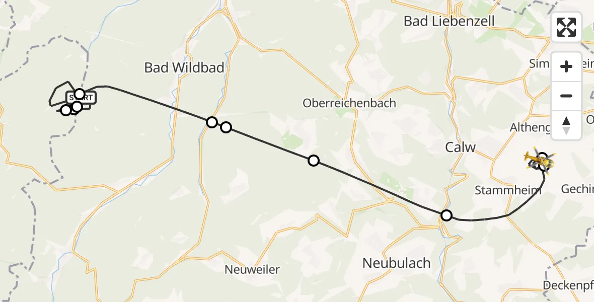 Flugroute Rettungshubschrauber Bad Wildbad - Calw, 07 April 2026, 19:25