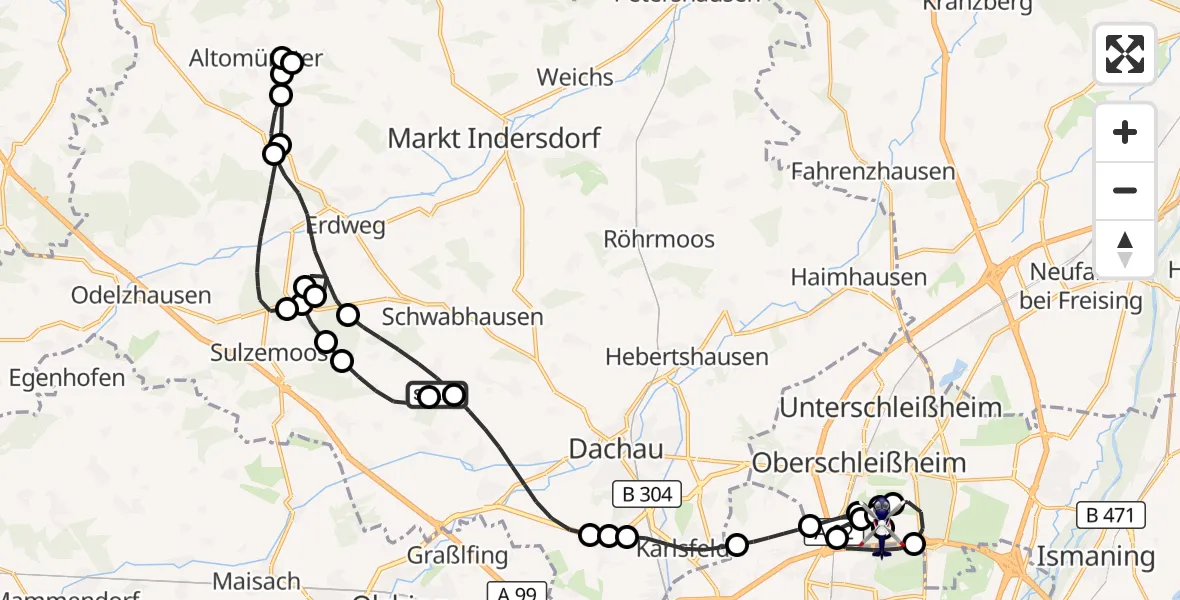 Flugroute Polizeihubschrauber Schwabhausen - Oberschleißheim, 07 April 2026, 19:51