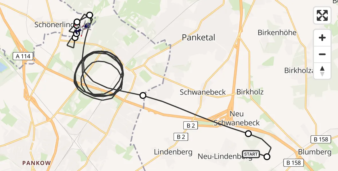 Flugroute Polizeihubschrauber Ahrensfelde Hubschrauberlandeplatz - Wandlitz, 07 April 2026, 19:58