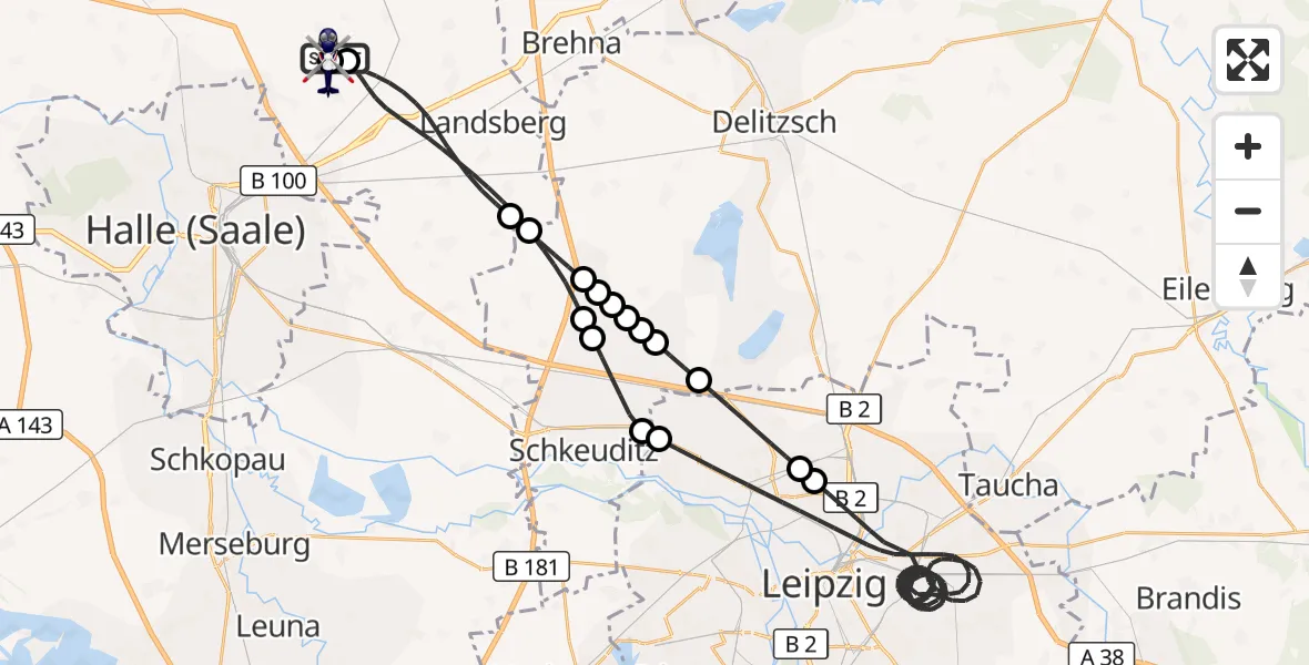 Flugroute Polizeihubschrauber Halle-Oppin Flugplatz - Halle-Oppin Flugplatz, 07 April 2026, 20:05