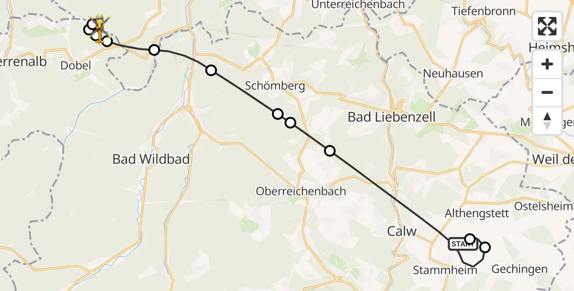 Flugroute Rettungshubschrauber Calw - Straubenhardt, 07 April 2026, 20:19