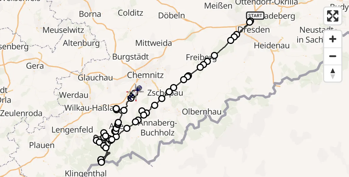 Flugroute Polizeihubschrauber Dresden - Chemnitz/Jahnsdorf Flugplatz, 07 April 2026, 20:20