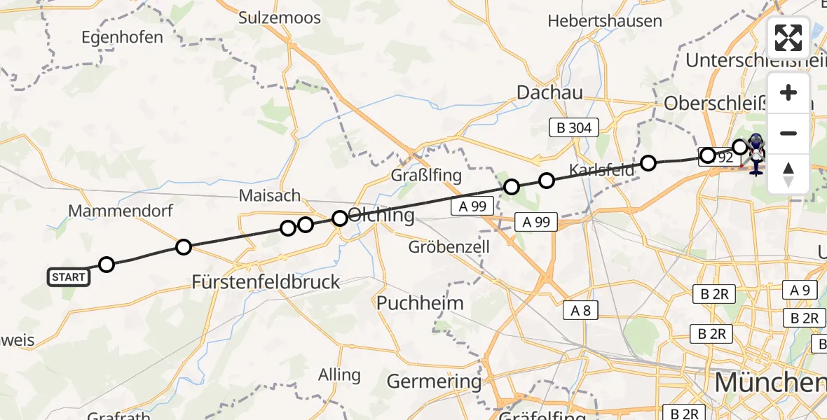 Flugroute Polizeihubschrauber Jesenwang - Oberschleißheim, 07 April 2026, 20:23