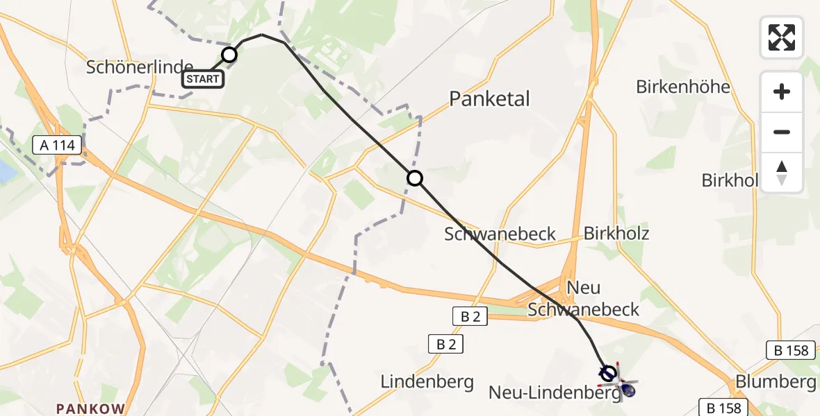 Flugroute Polizeihubschrauber Wandlitz - Ahrensfelde Hubschrauberlandeplatz, 07 April 2026, 20:28