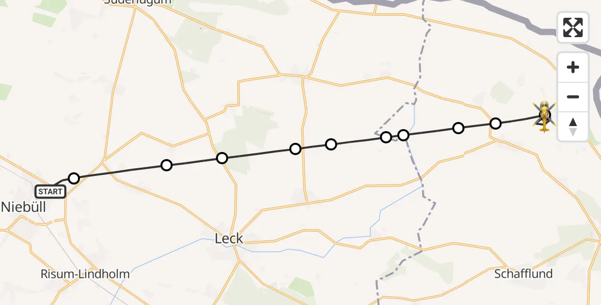 Flugroute Rettungshubschrauber Niebüll - Jardelund, 07 April 2026, 20:52