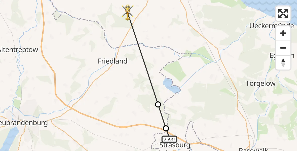 Flugroute Rettungshubschrauber Strasburg (Uckermark) - Spantekow, 07 April 2026, 21:09