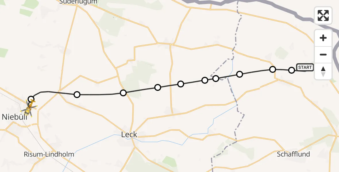 Flugroute Rettungshubschrauber Jardelund - Niebüll, 07 April 2026, 21:20