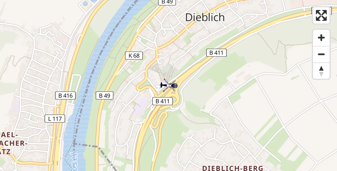 Flugroute Polizeihubschrauber Dieblich - Dieblich, 07 April 2026, 21:43