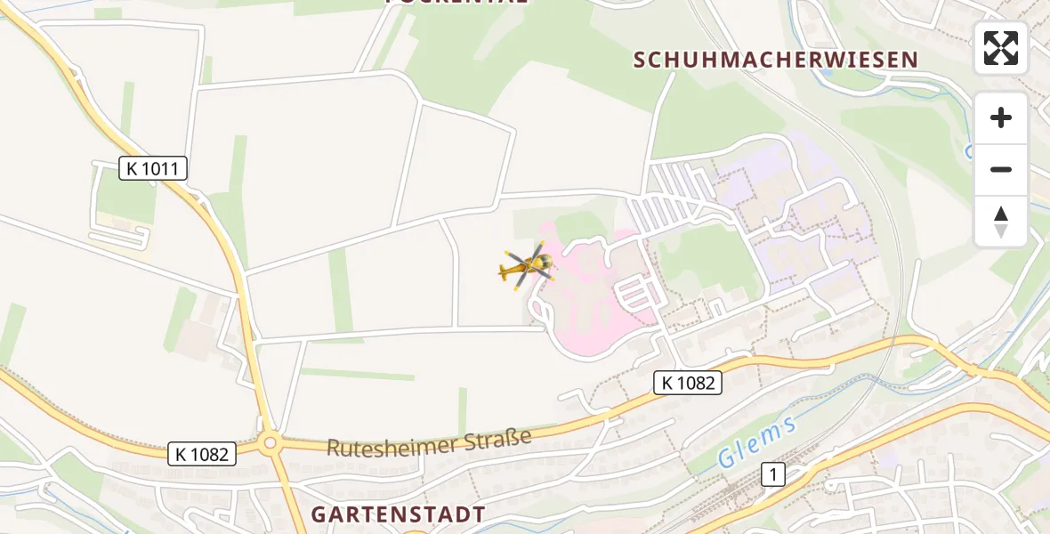 Flugroute Rettungshubschrauber Leonberg Hospital - Leonberg Hospital, 07 April 2026, 22:23
