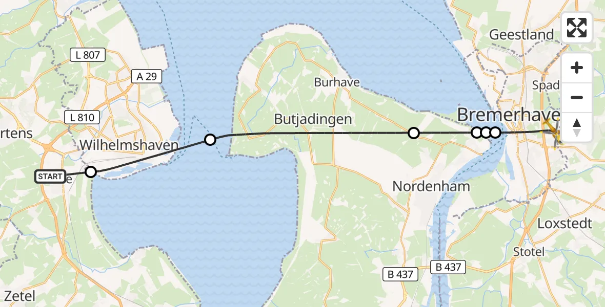 Flugroute Rettungshubschrauber Sande - Bremerhaven, 08 April 2026, 01:38