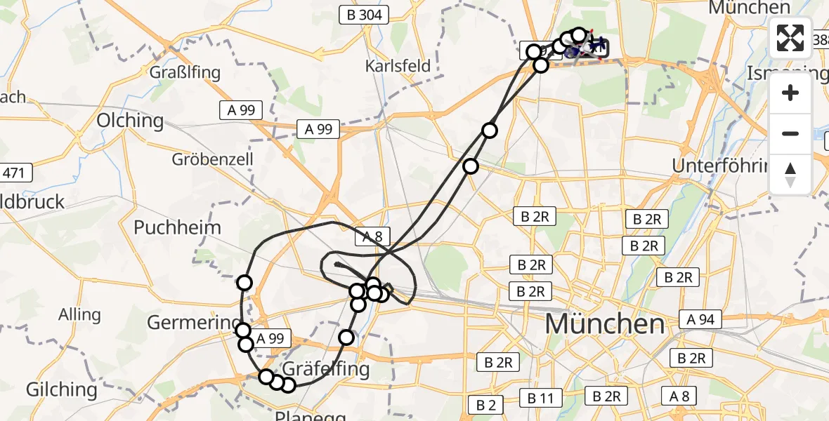 Flugroute Polizeihubschrauber Oberschleißheim - Oberschleißheim, 08 April 2026, 03:39