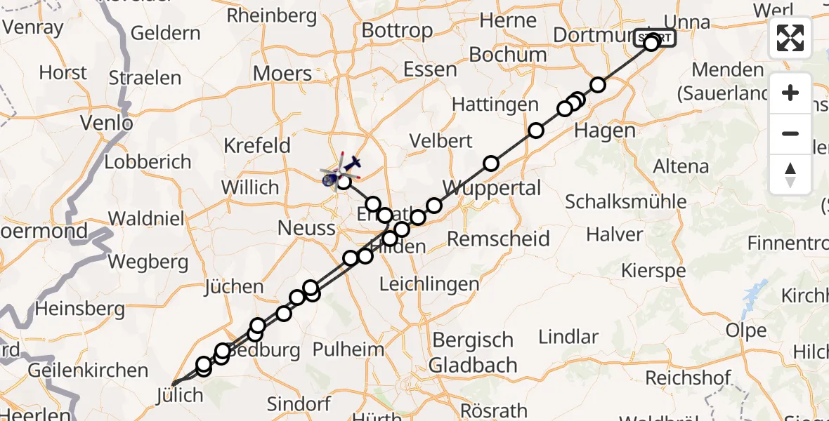 Flugroute Polizeihubschrauber Dortmund Flughafen - Düsseldorf Flughafen, 08 April 2026, 04:34