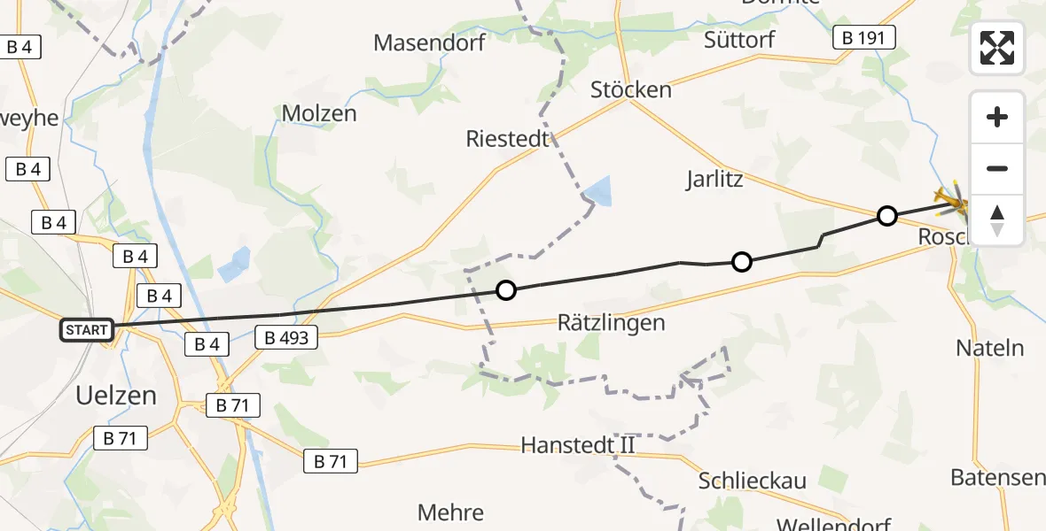 Flugroute Rettungshubschrauber Uelzen - Rosche, 08 April 2026, 04:59