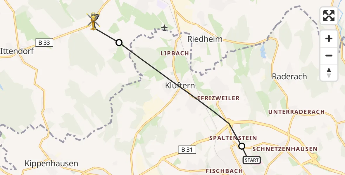 Flugroute Rettungshubschrauber Friedrichshafen Hospital - Markdorf, 08 April 2026, 05:07