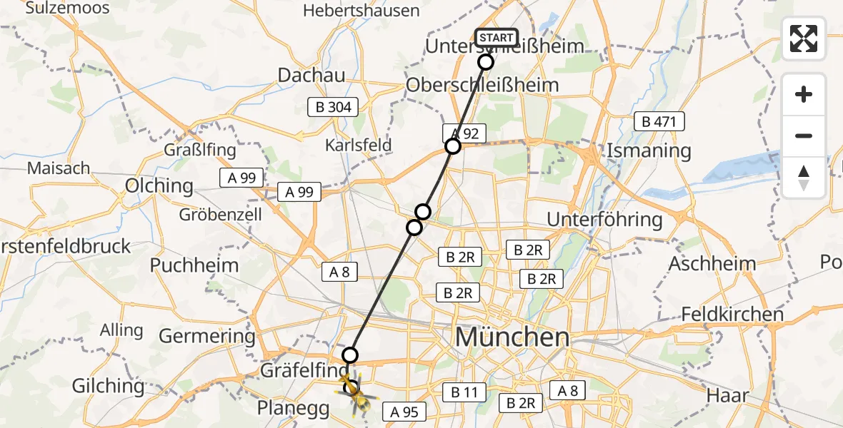 Flugroute Rettungshubschrauber Unterschleißheim - DRF Air Rescue München Hubschrauberlandeplatz, 08 April 2026, 05:17
