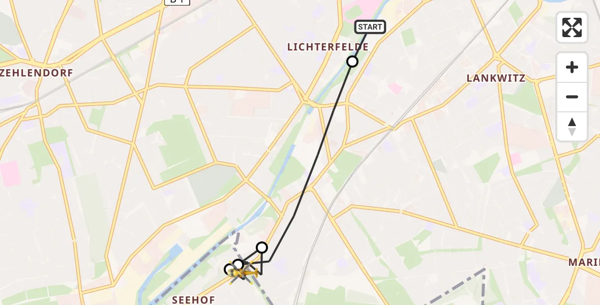 Flugroute Rettungshubschrauber Charité Clinic Benjamin Franklin Campus - Teltow, 08 April 2026, 05:22