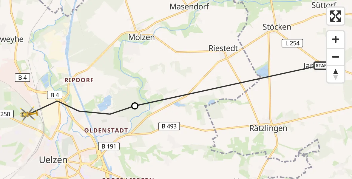 Flugroute Rettungshubschrauber Oetzen - Uelzen, 08 April 2026, 05:29