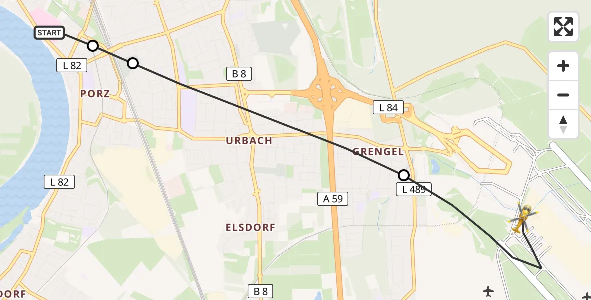 Routekaart van de vlucht: Rettungshubschrauber nach Köln Bonn Flughafen